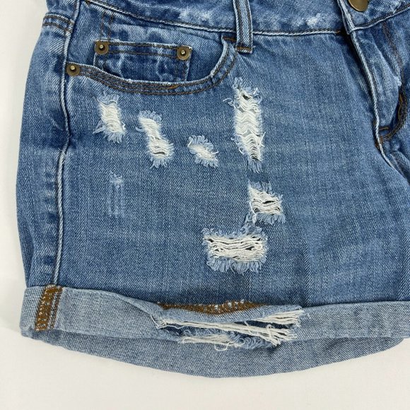 Rue21 Denim Shorts Blue Jean Distressed Cuffed - Picture 4 of 7